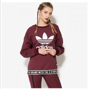 Adidas three stripe maroon sweater